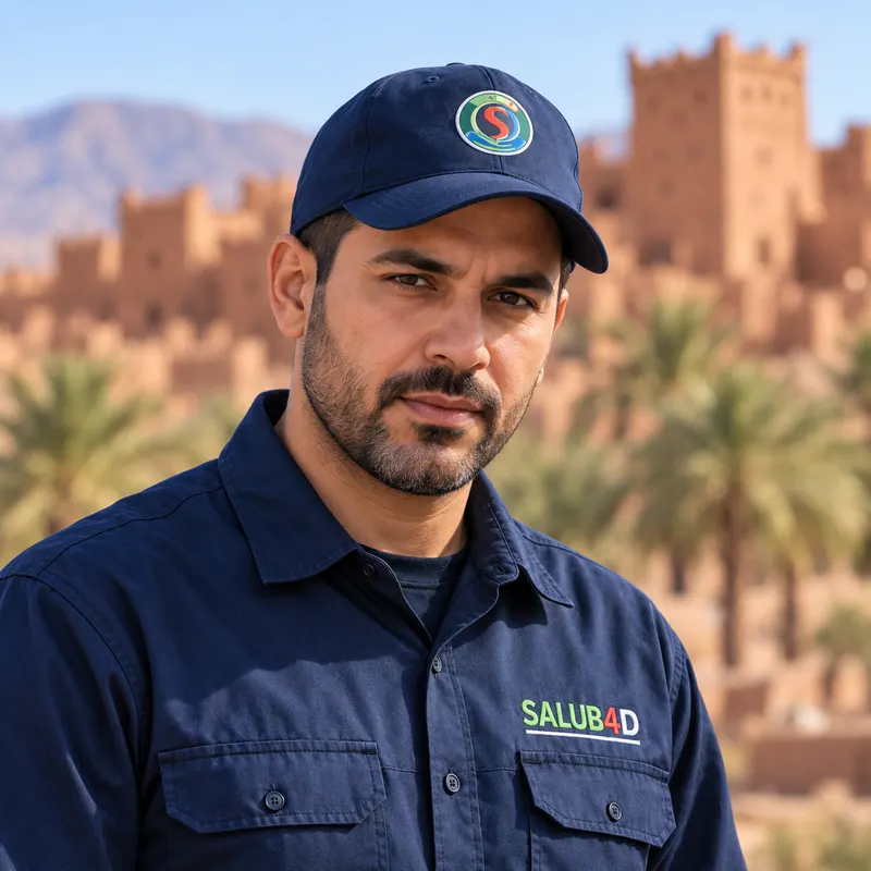 صورة رجل بلباس عمل SALUB4D أمام قصبة.